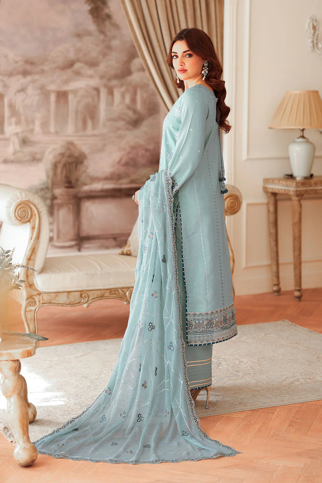Light blue embroidered suit