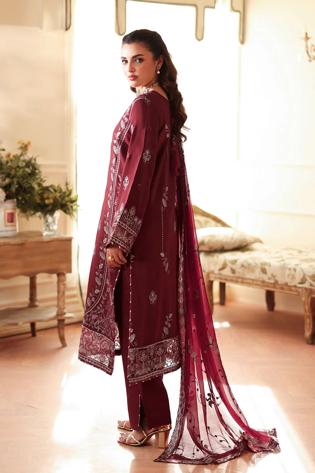 Royal maroon embroidered suit