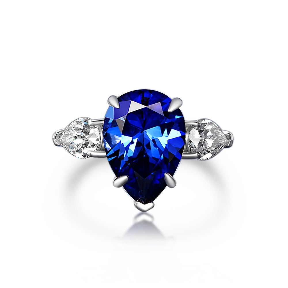 Bella's Sterling Silver Engagement Ring with Blue Cubic Zircon Stone
