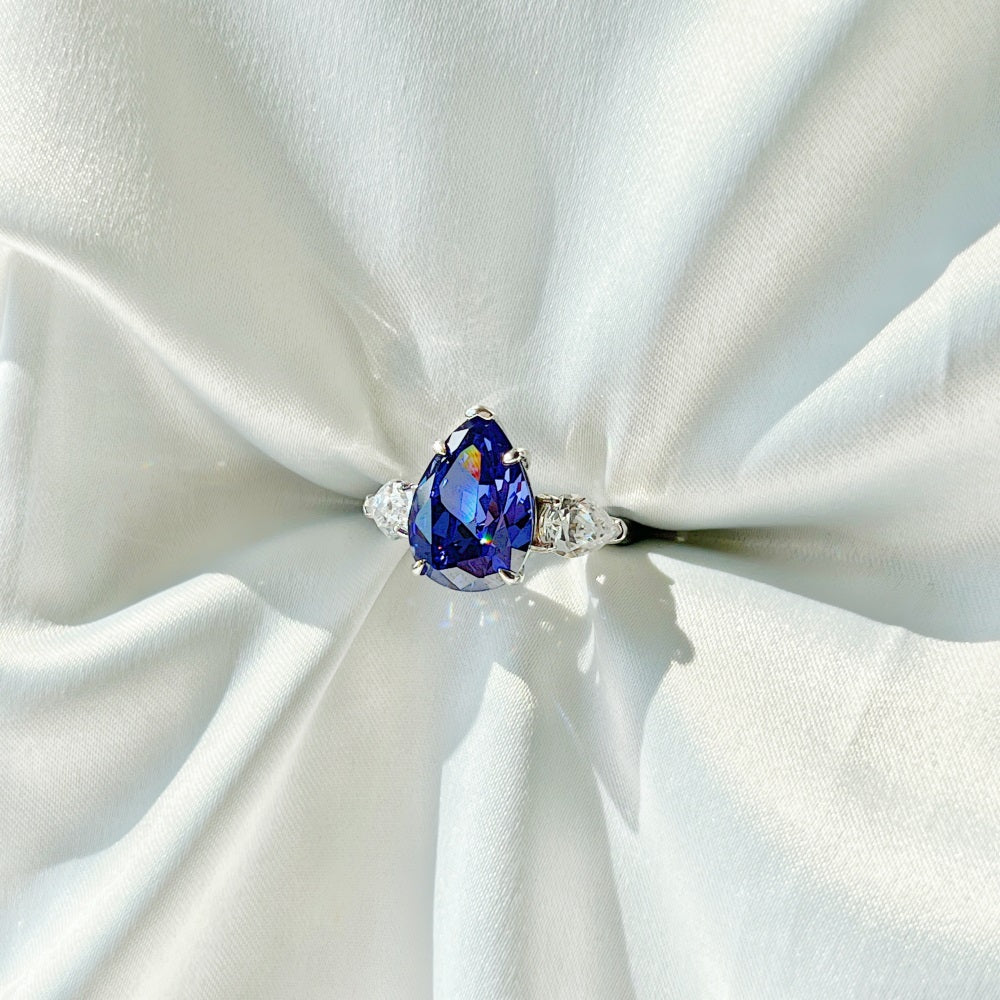 Bella's Sterling Silver Engagement Ring with Blue Cubic Zircon Stone