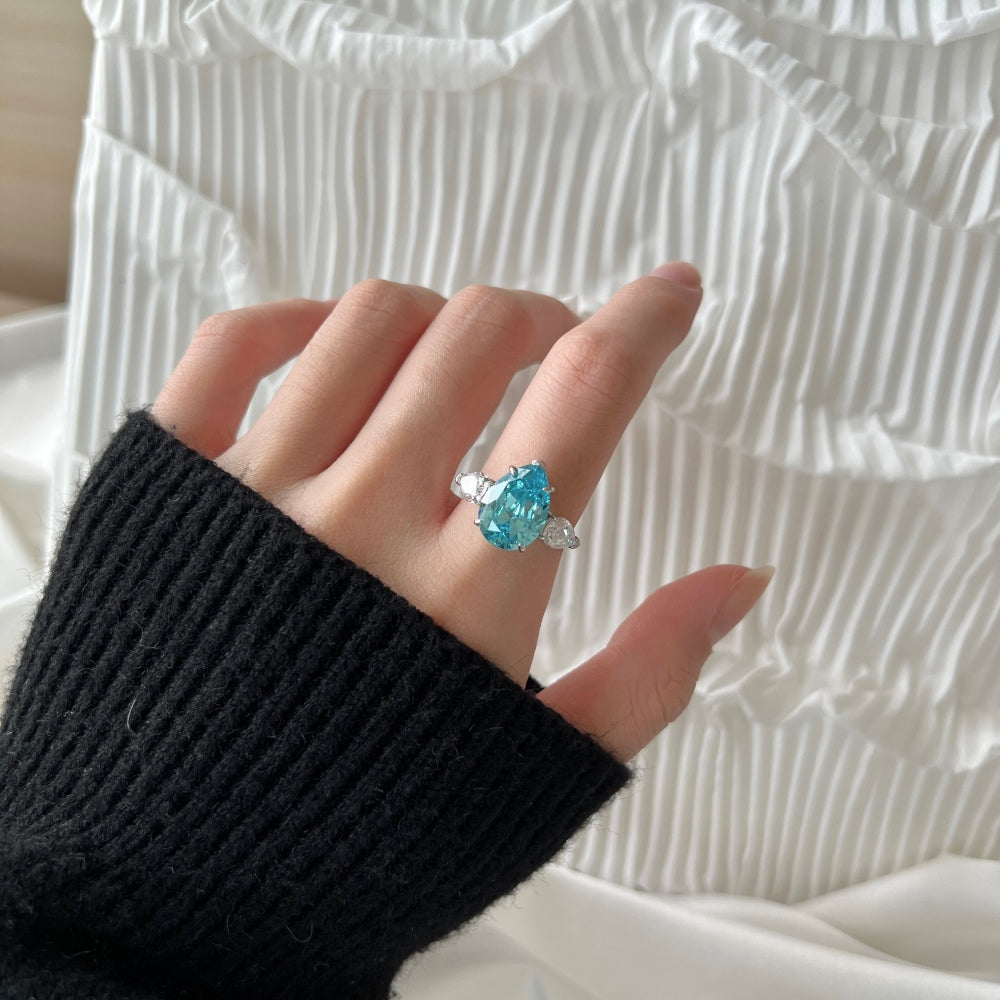 Bella's Sterling Silver Engagement Ring with Blue Topaz Cubic Zircon Stone