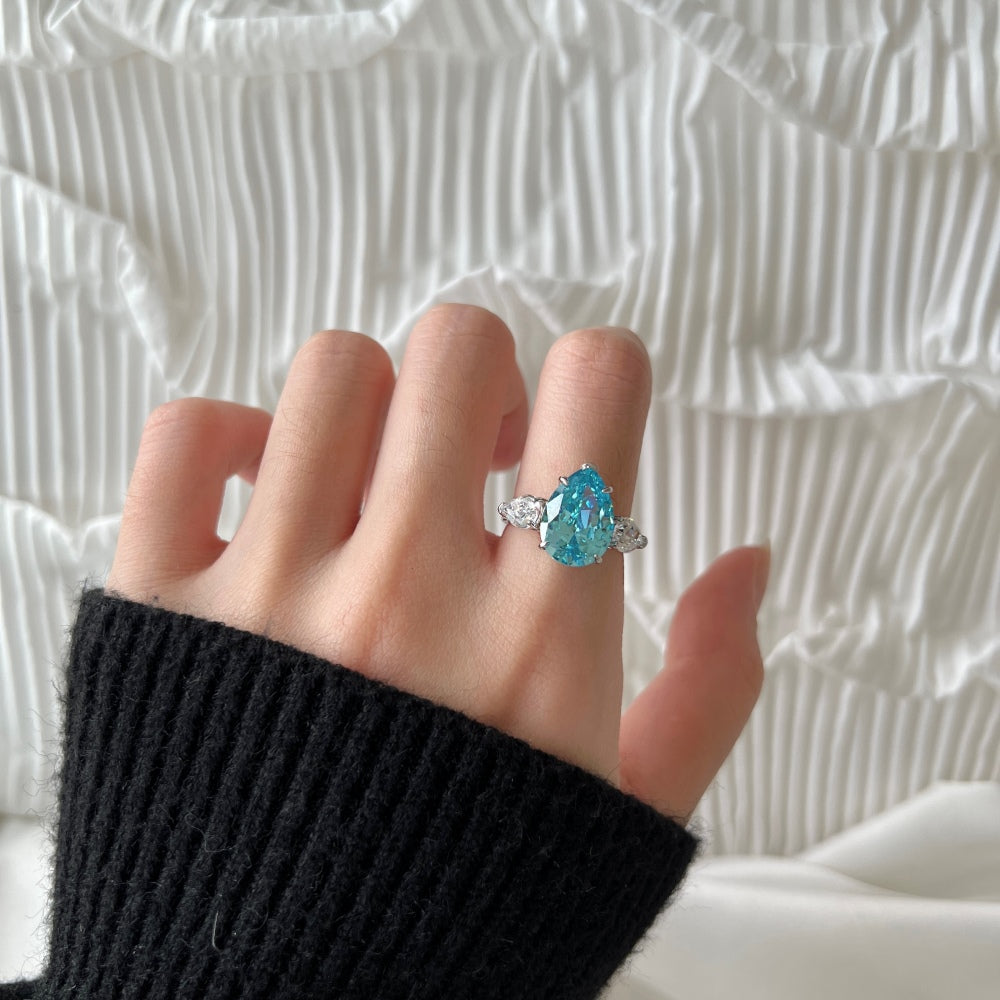 Bella's Sterling Silver Engagement Ring with Blue Topaz Cubic Zircon Stone