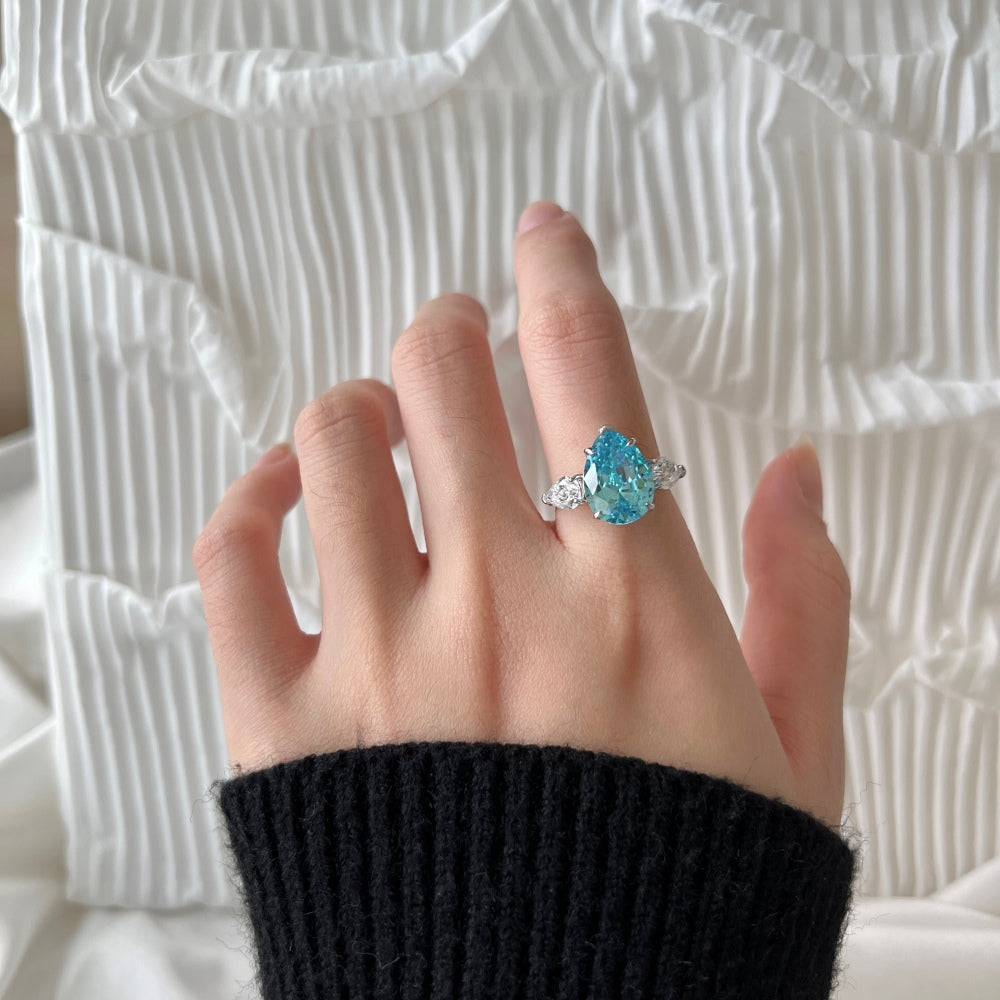 Bella's Sterling Silver Engagement Ring with Blue Topaz Cubic Zircon Stone