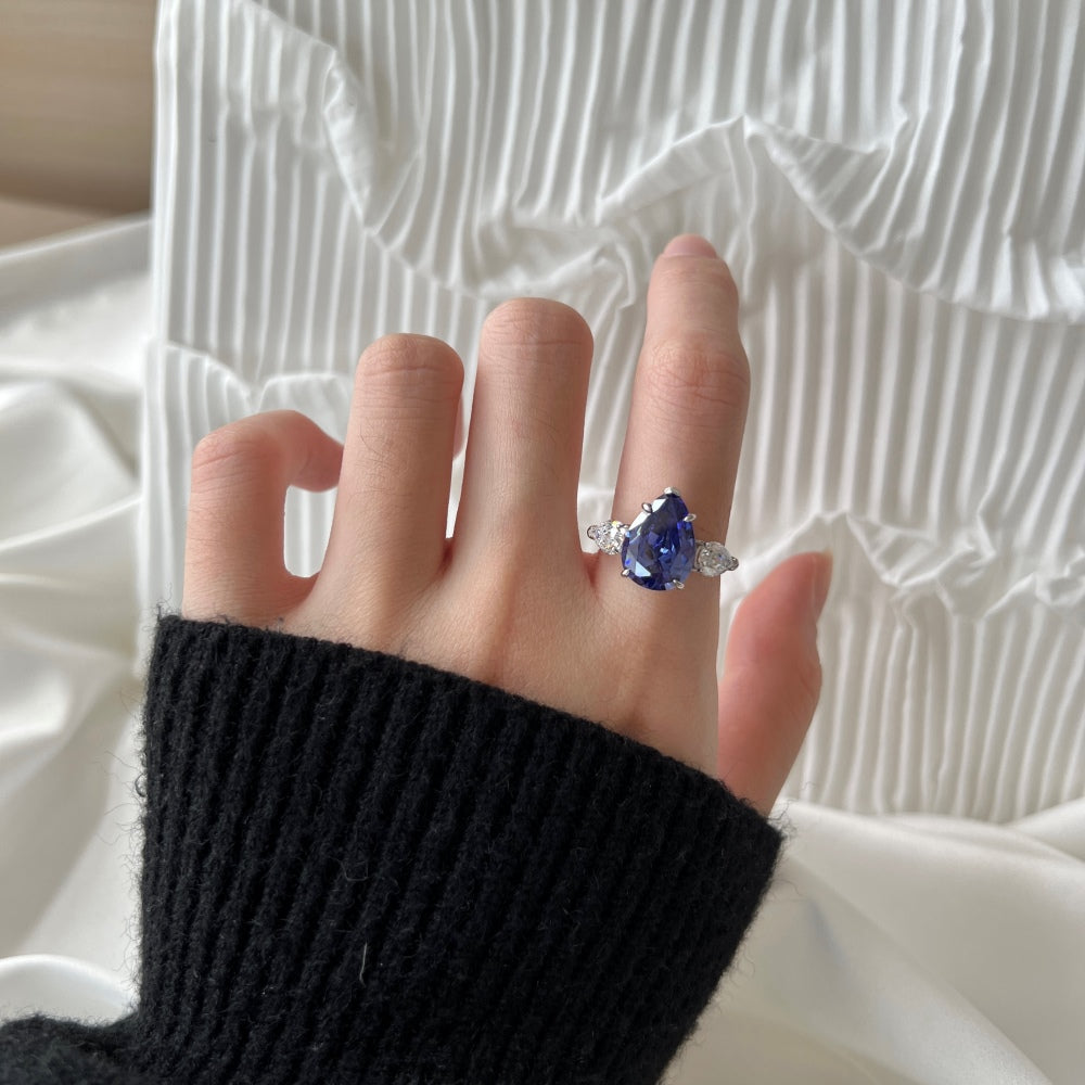Bella's Sterling Silver Engagement Ring with Blue Cubic Zircon Stone