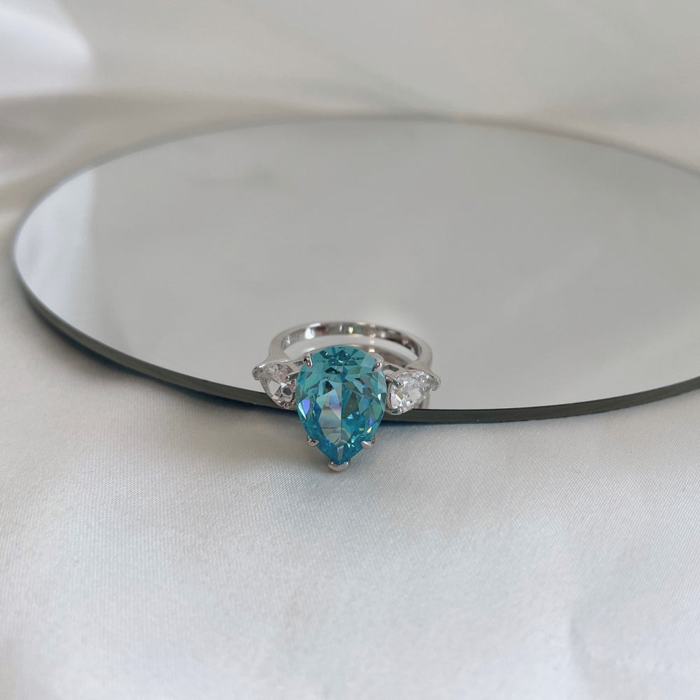Bella's Sterling Silver Engagement Ring with Blue Topaz Cubic Zircon Stone