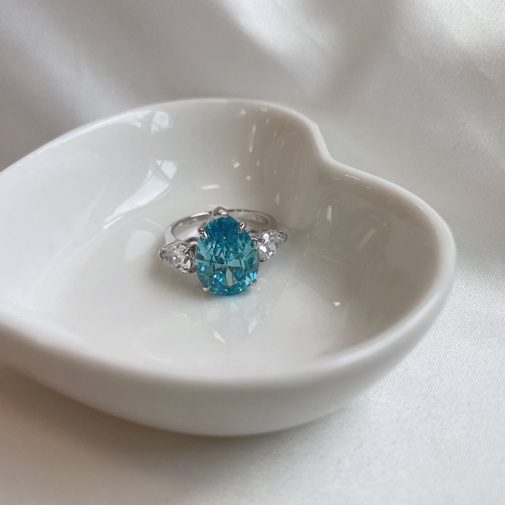 Bella's Sterling Silver Engagement Ring with Blue Topaz Cubic Zircon Stone