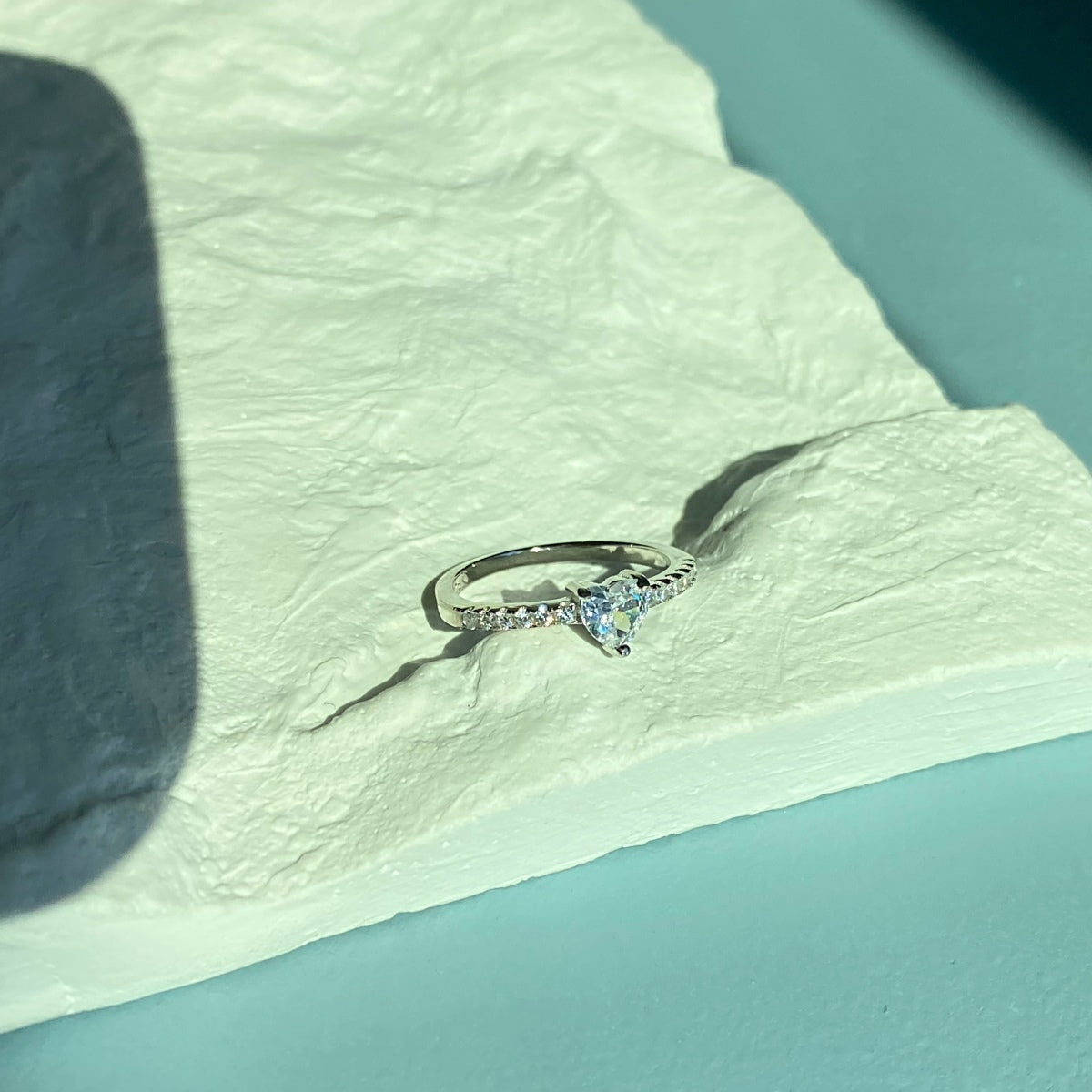 Pink Heart Sterling Silver Cubic Zircon Ring