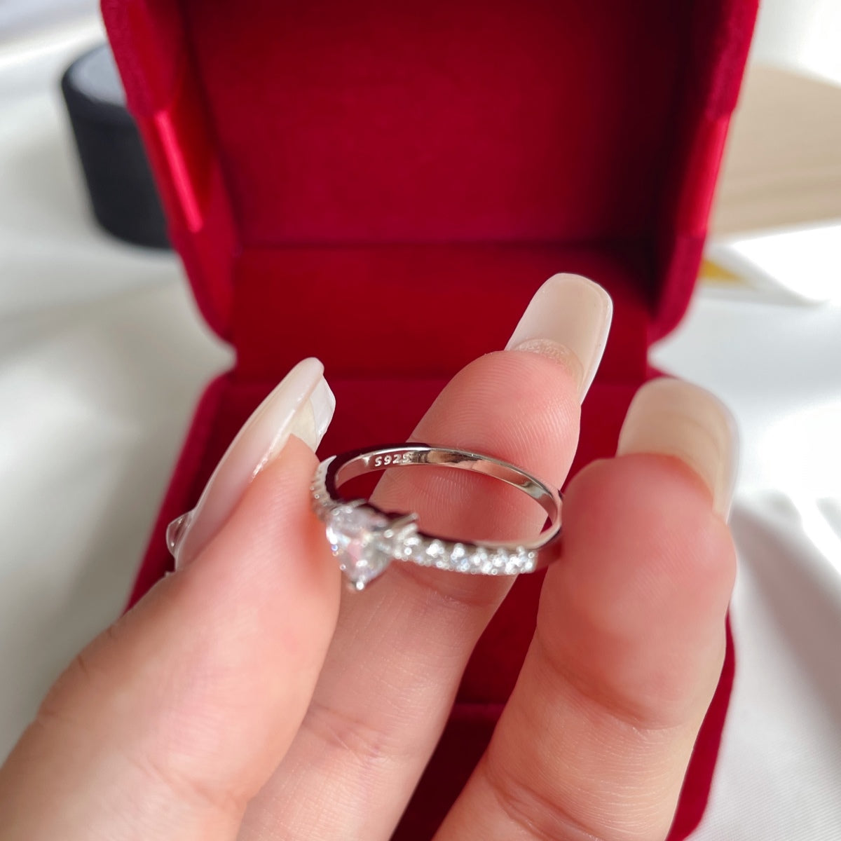 Pink Heart Sterling Silver Cubic Zircon Ring