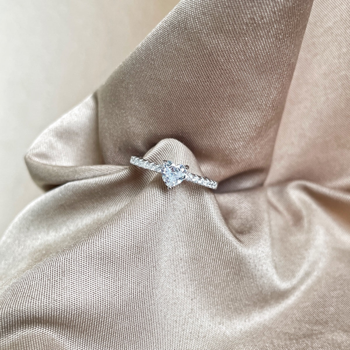 Pink Heart Sterling Silver Cubic Zircon Ring