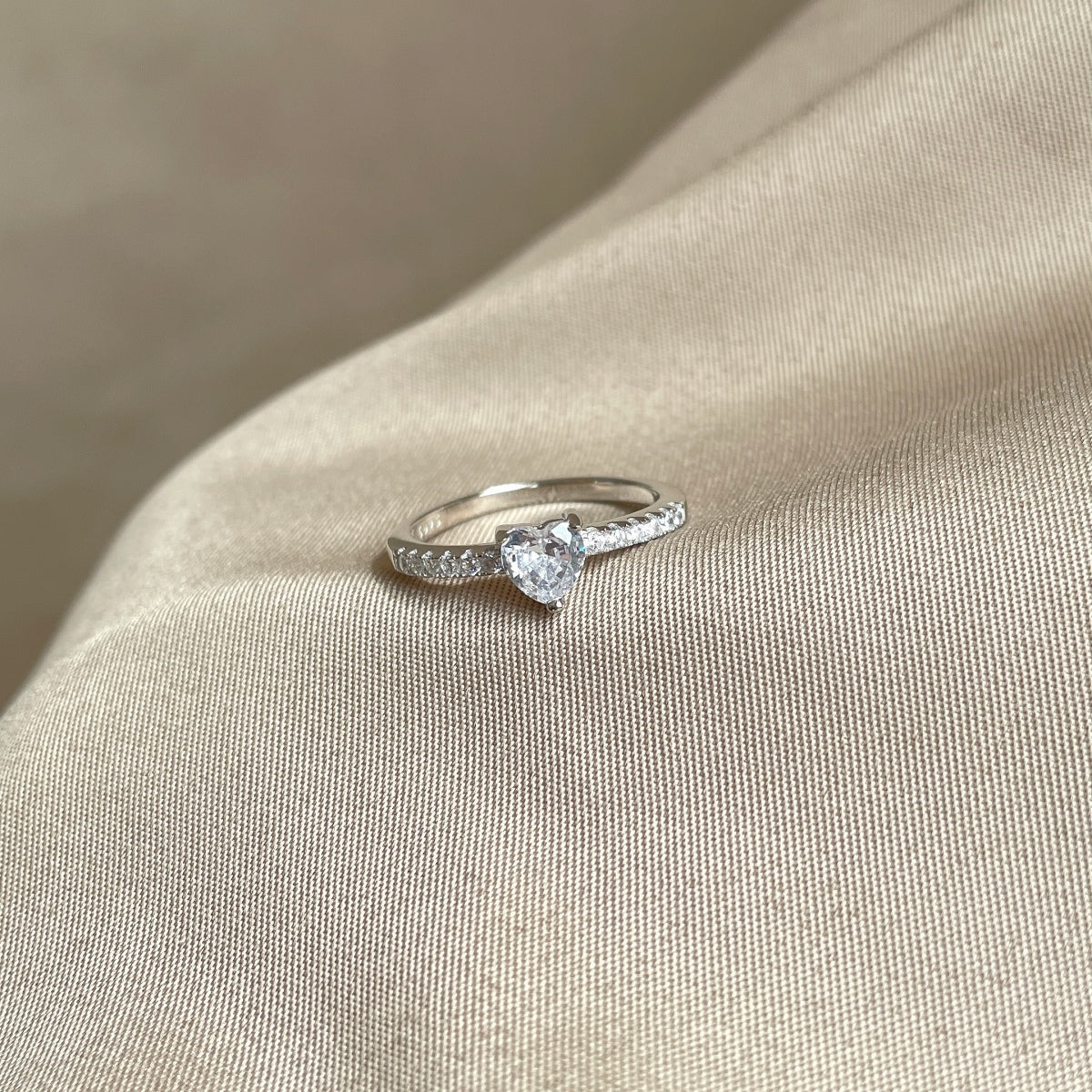 Pink Heart Sterling Silver Cubic Zircon Ring