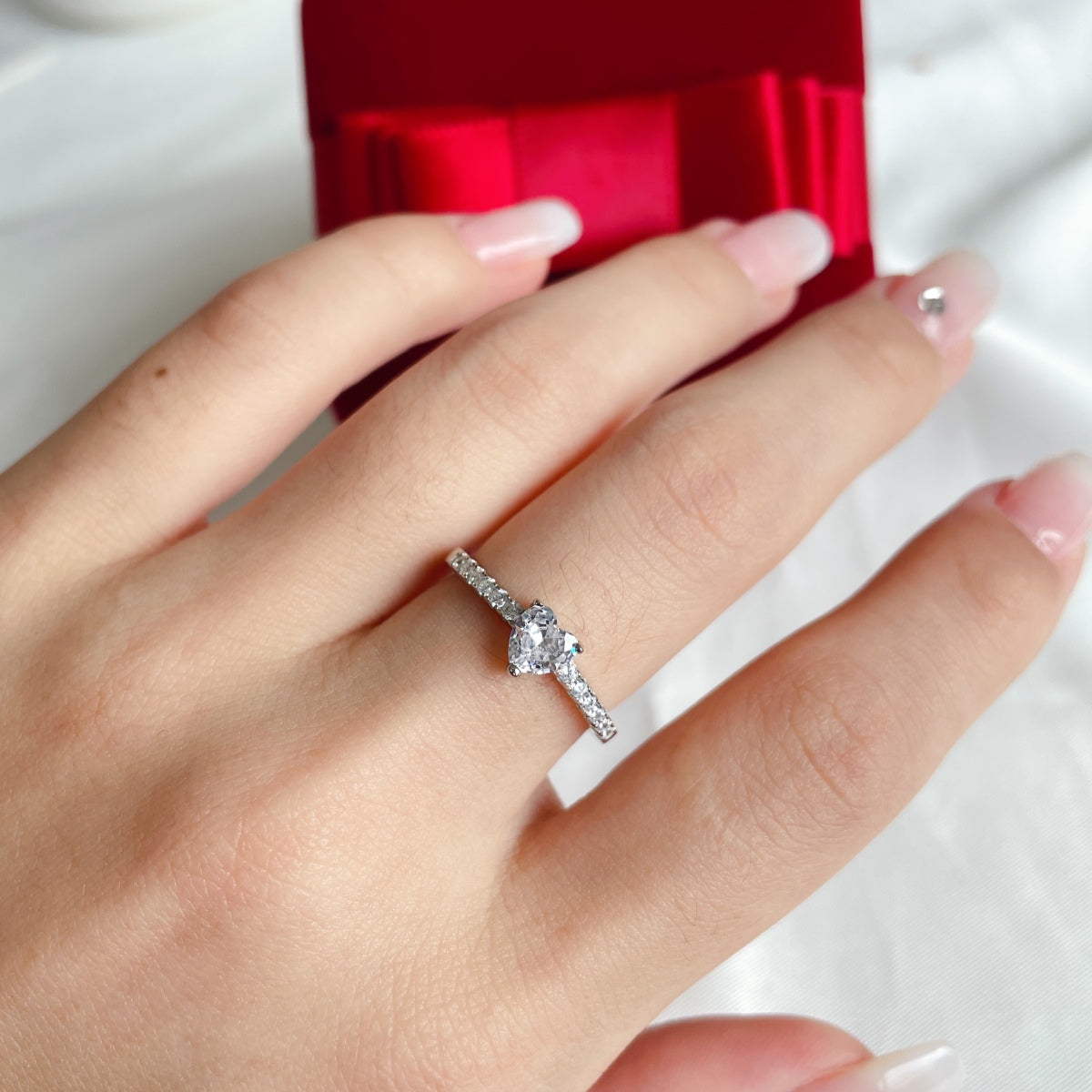 Pink Heart Sterling Silver Cubic Zircon Ring