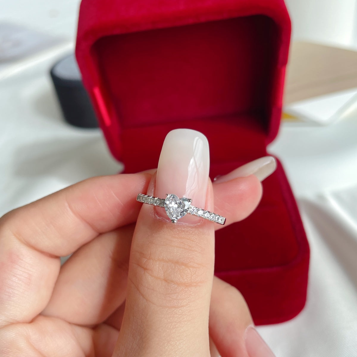 Pink Heart Sterling Silver Cubic Zircon Ring
