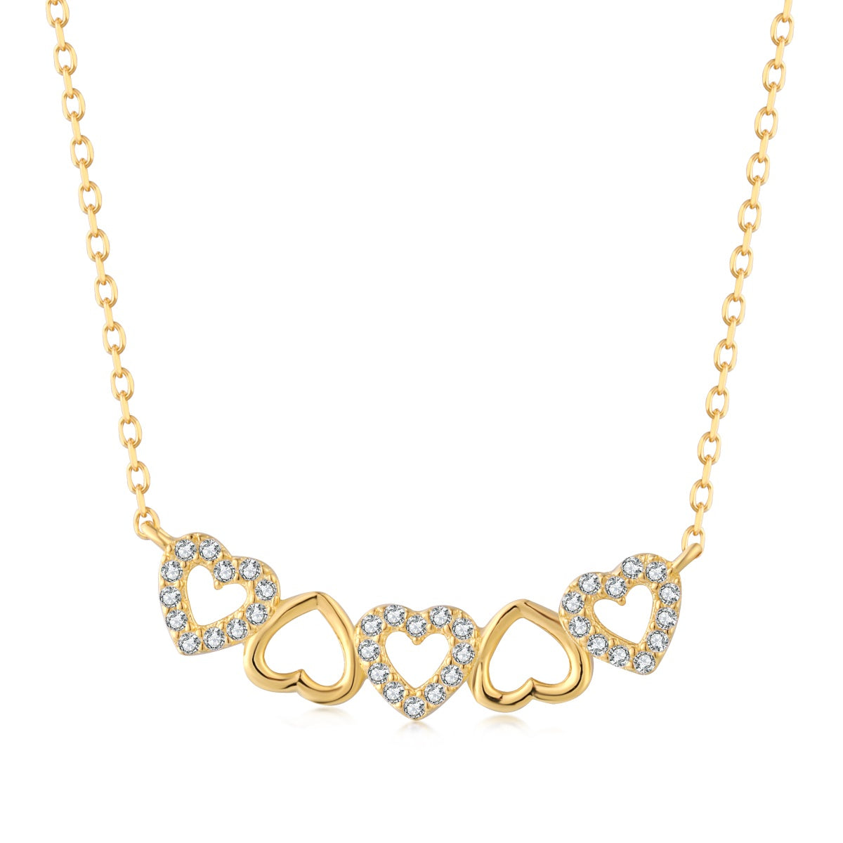 Gold Plated Sterling Silver Four Heart Necklace