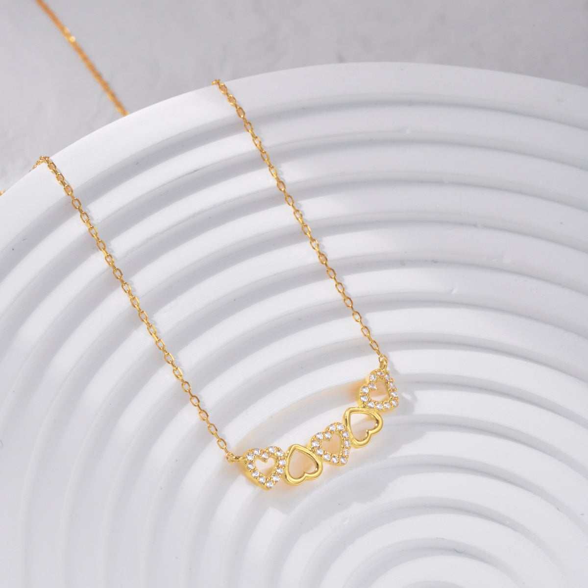 Gold Plated Sterling Silver Four Heart Necklace