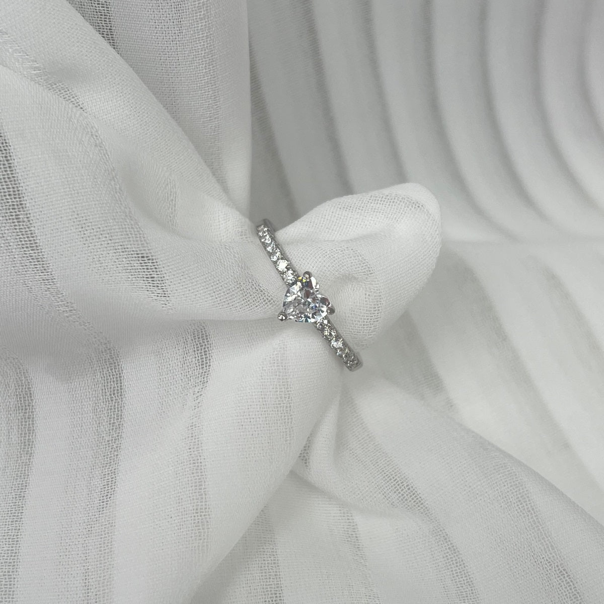 Pink Heart Sterling Silver Cubic Zircon Ring