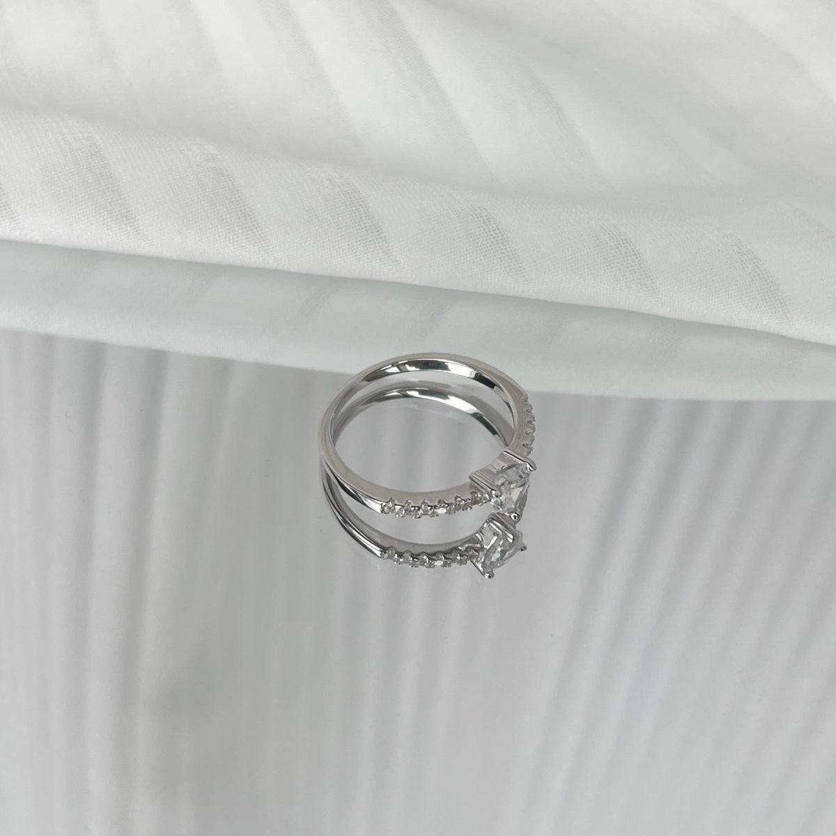 Pink Heart Sterling Silver Cubic Zircon Ring