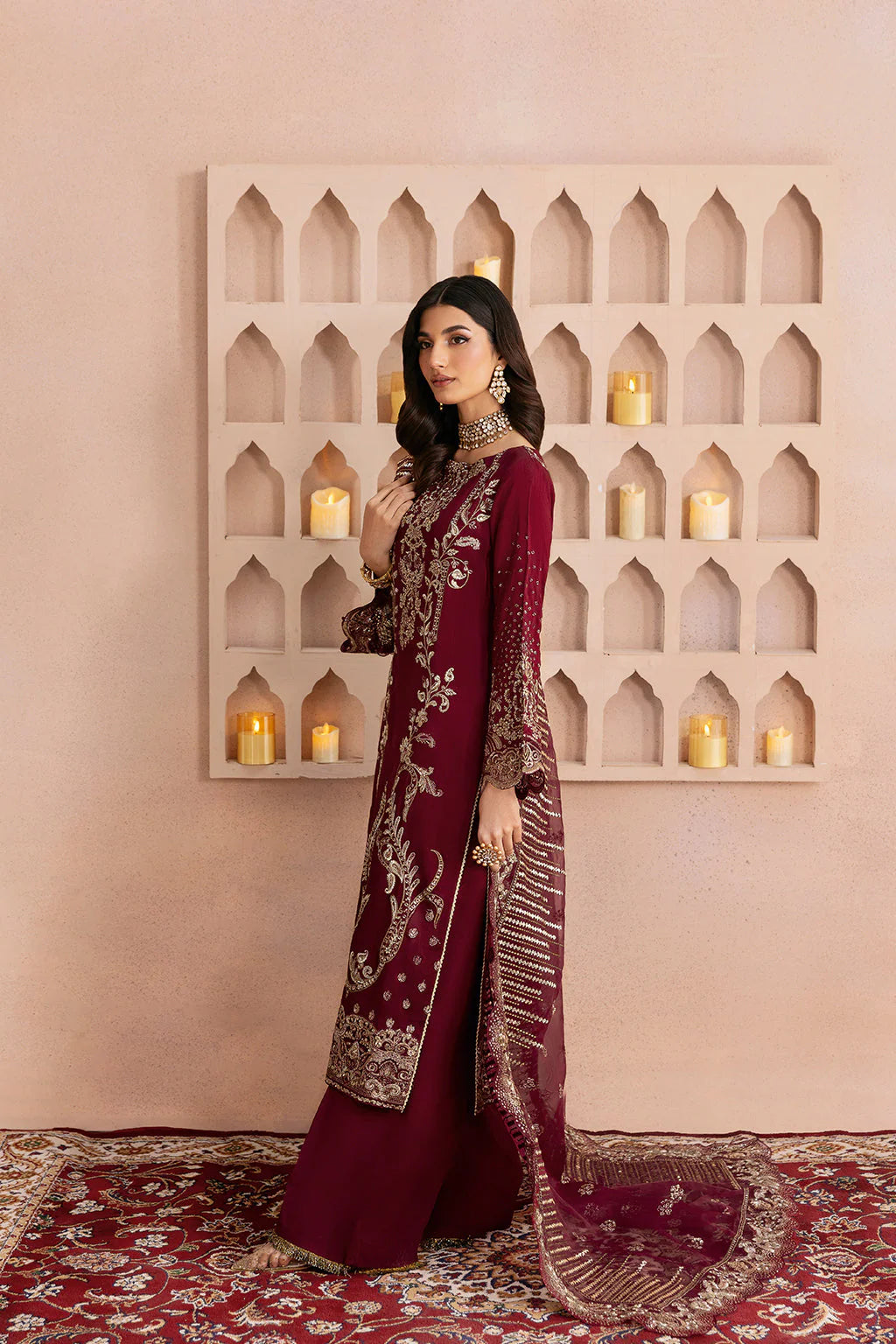 Crimson Luxe Embroidered Ensemble