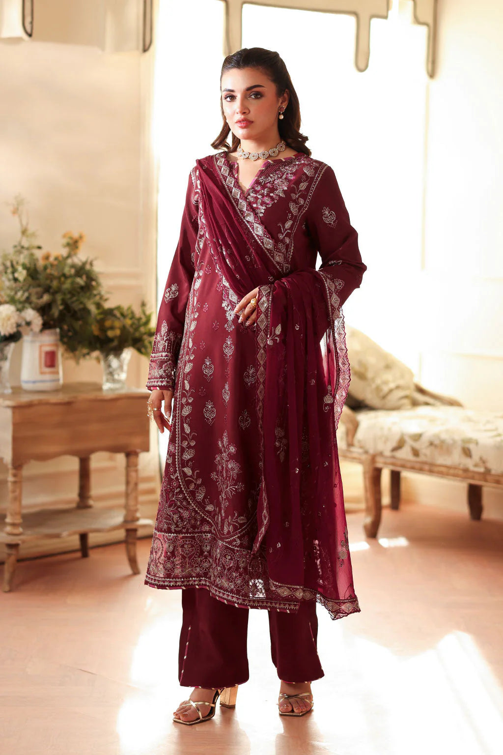 Royal maroon embroidered suit