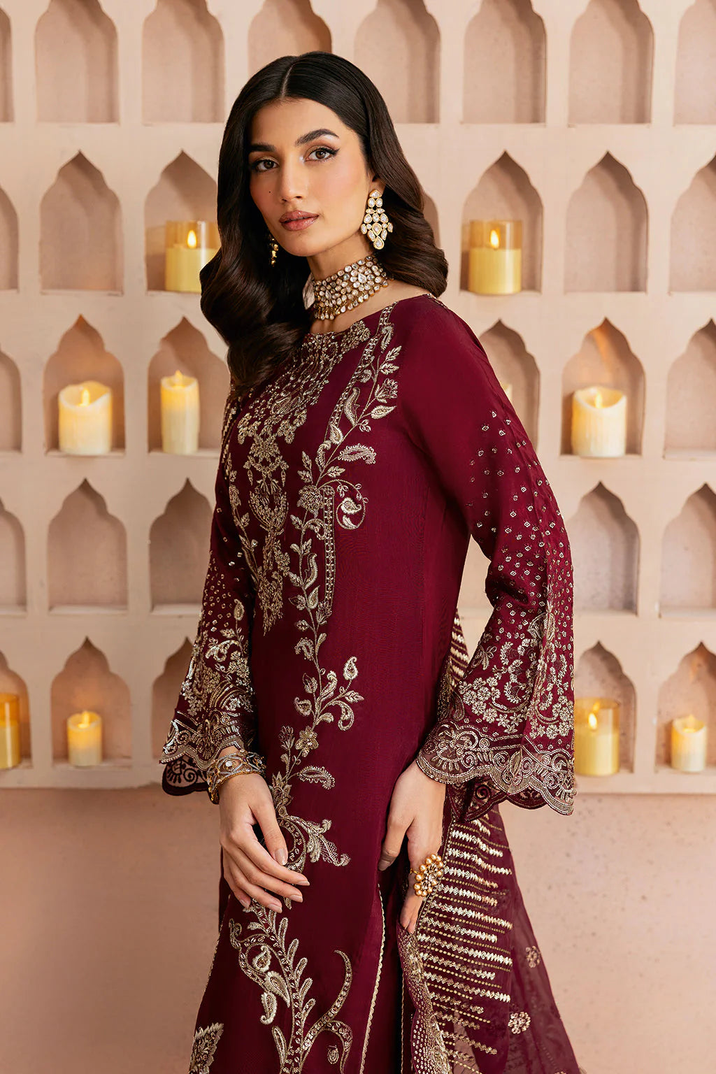 Crimson Luxe Embroidered Ensemble