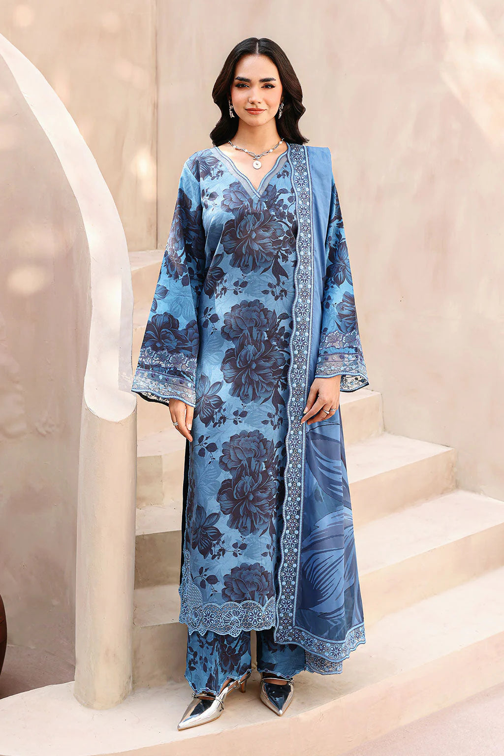 Serene blue floral ensemble