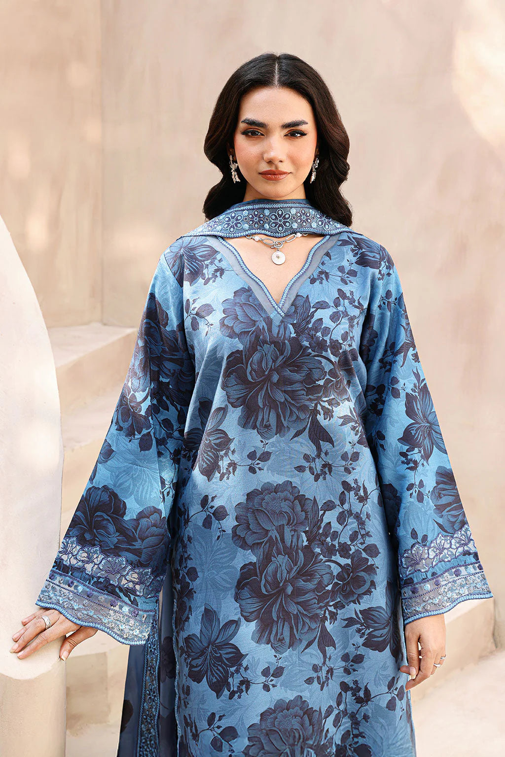 Serene blue floral ensemble