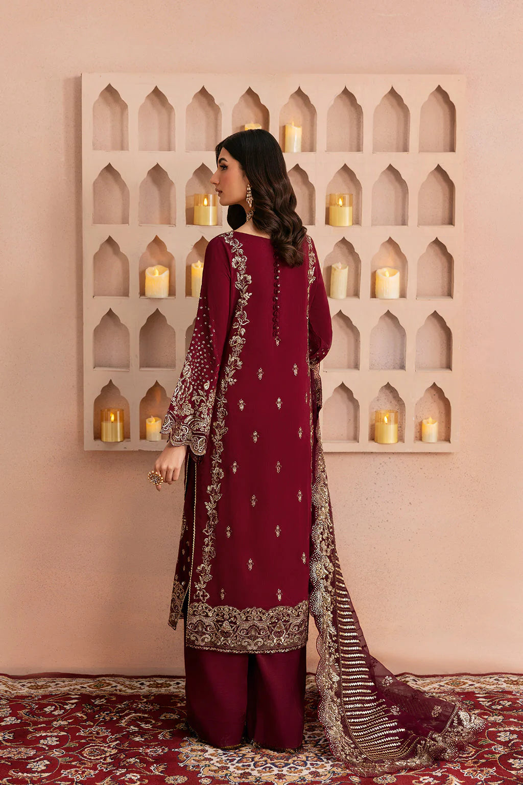 Crimson Luxe Embroidered Ensemble