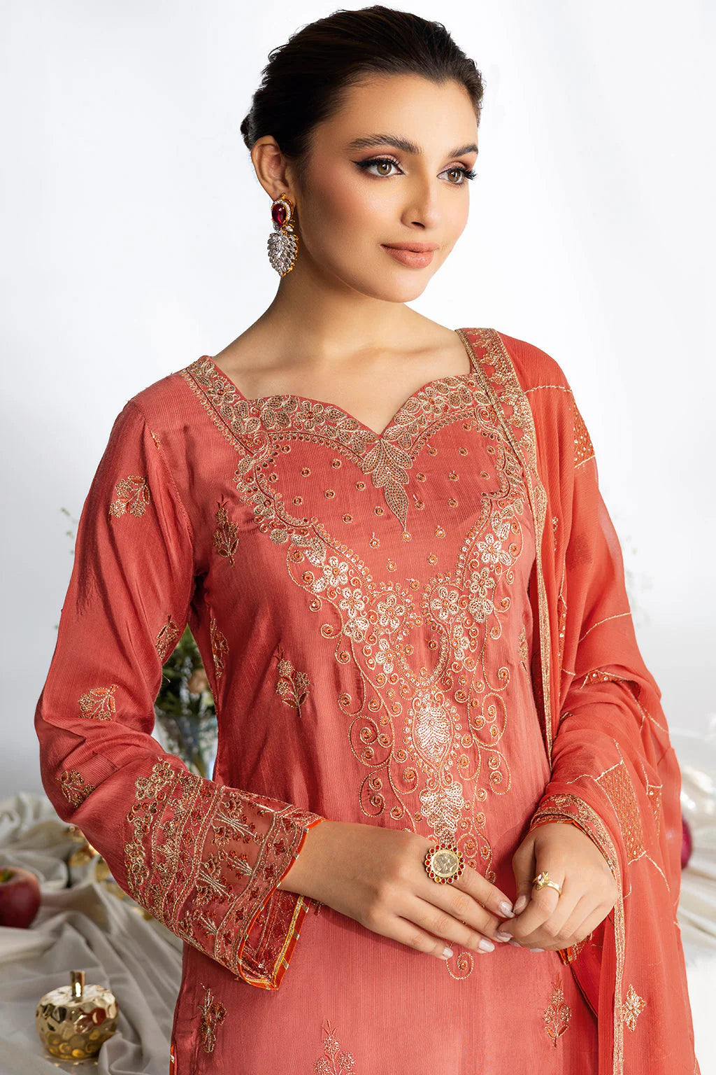 Burnished Coral Embroidered Ensemble