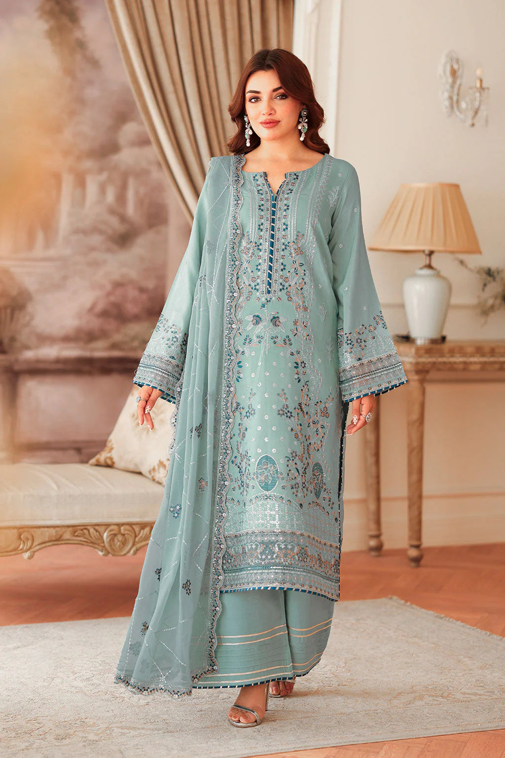 Light blue embroidered suit