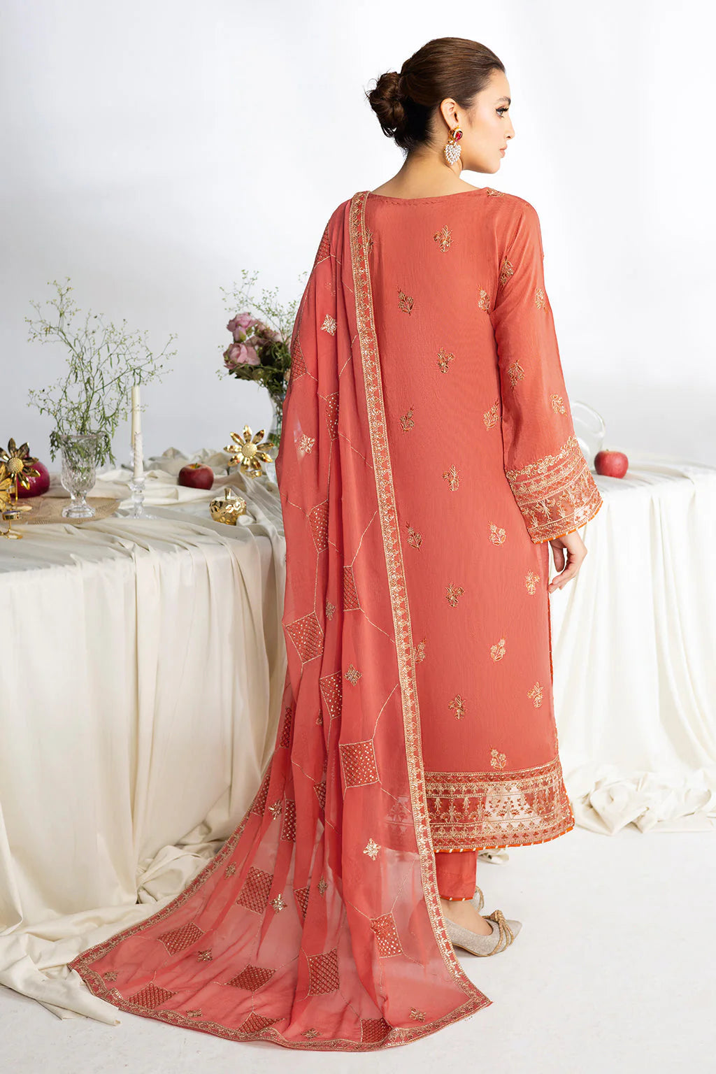 Burnished Coral Embroidered Ensemble