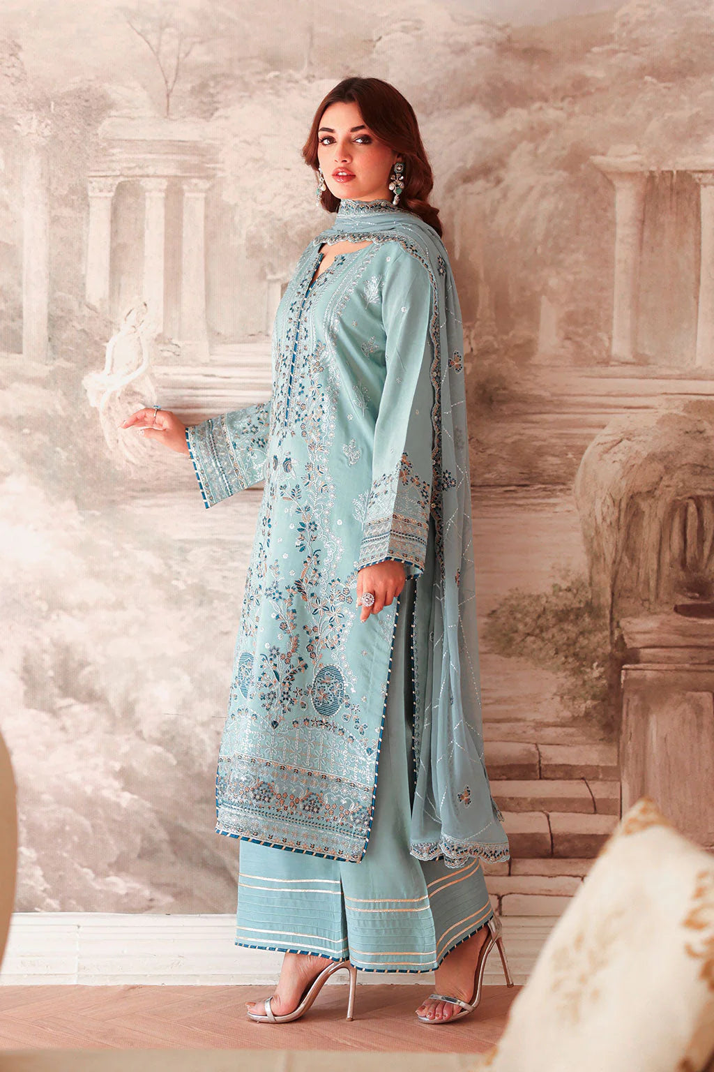 Light blue embroidered suit