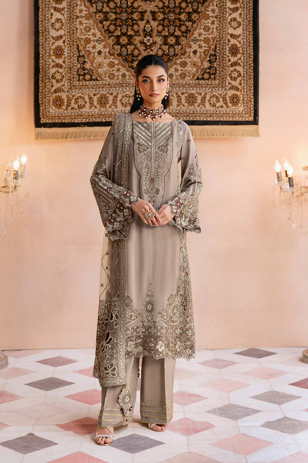 Taupe Mist Embroidered Ensembl