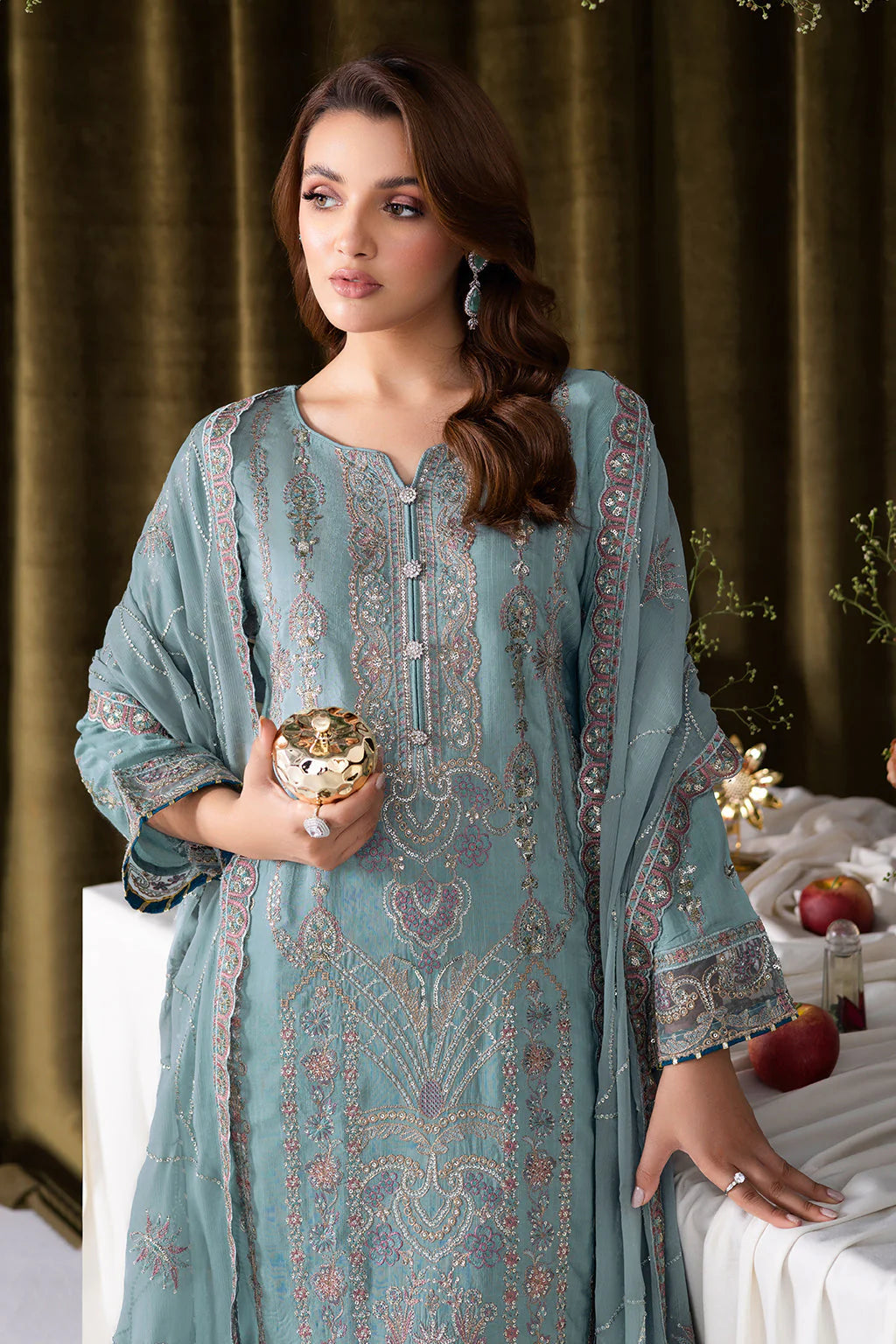 Serene Aqua Embroidered Ensemble