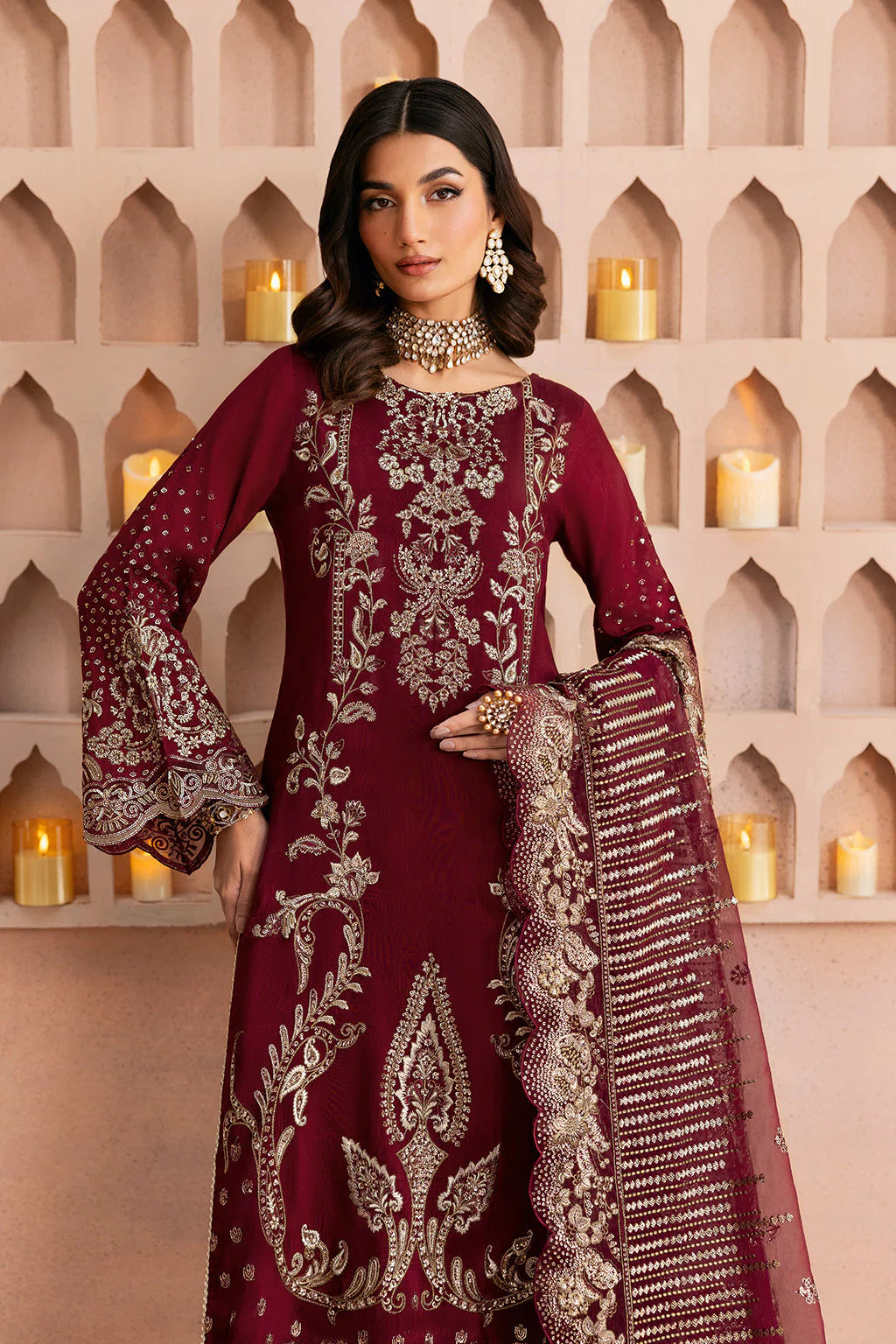 Crimson Luxe Embroidered Ensemble