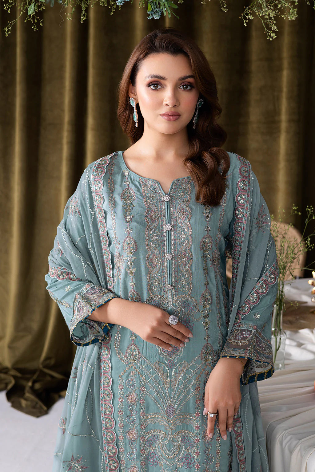 Serene Aqua Embroidered Ensemble