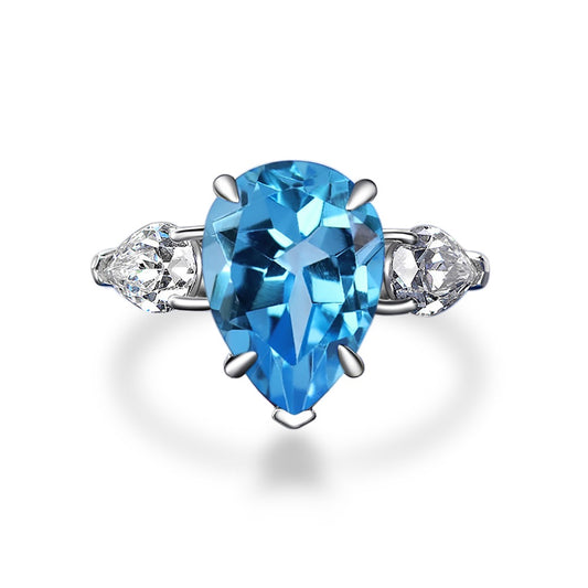 Bella's Sterling Silver Engagement Ring with Blue Topaz Cubic Zircon Stone