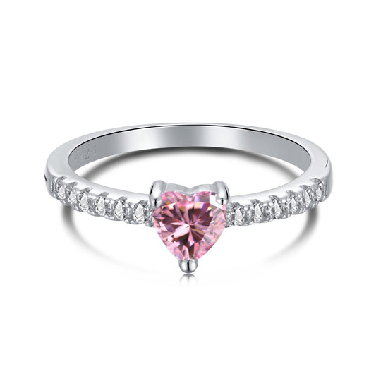 Pink Heart Sterling Silver Cubic Zircon Ring